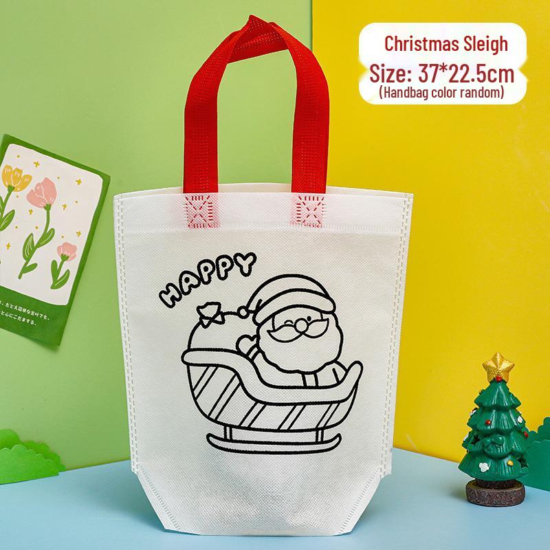 DIY Christmas Coloring Tote Bag for Kids – Non-Woven Graffiti Gift Bag