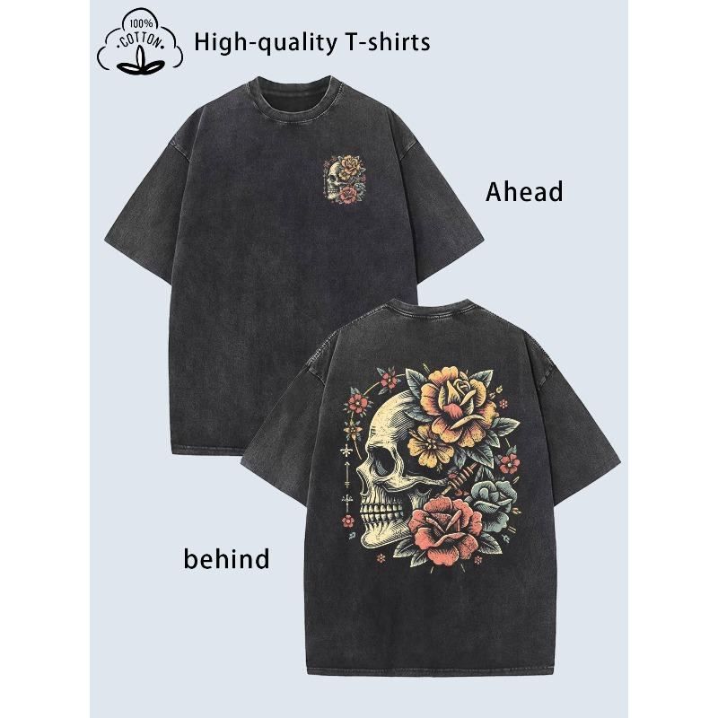 

Pattern Printed Men s T-Shirt, Vintage Distressed Top,Crew Neck, Washed Men s T-Shirt, Soft, Comfortable, Breathable, Fashion S чёрный