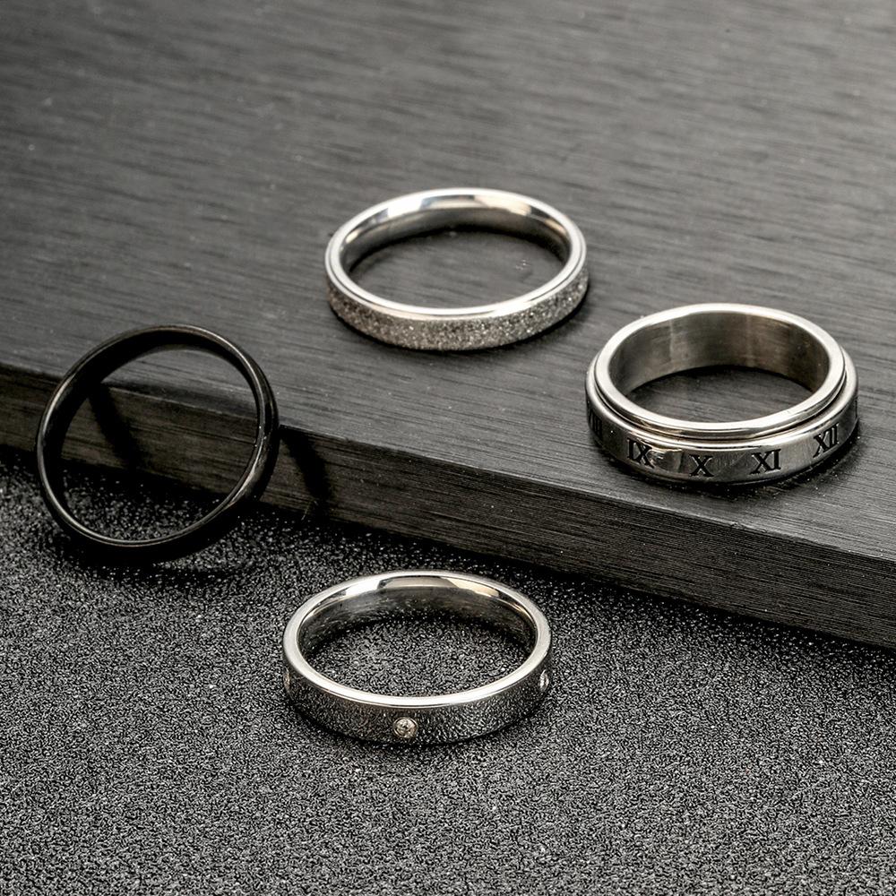 Titanium Steel Jewelry 4mm Frosted Micro Inlaid Diamond Ring Fashionable High-end Stainless Steel Ring Set of Four