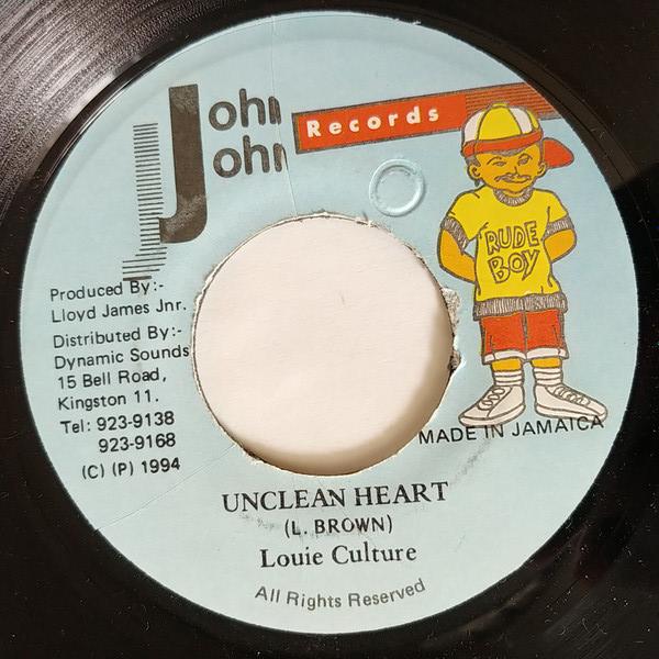7inch Record LOUIE CULTURE - Unclean Heart JJ022 John John Recor 1994 Jamaica Reggae, Ska & Dub Used