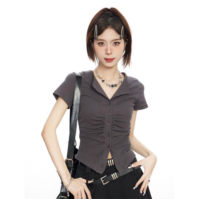 Chic V-Neck Slim Fit Short-Sleeve T-Shirt: Trendy Hot Girl Style