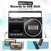 Retro kassettbandspelare med inspelning och inbyggd mikrofon, bärbar Bluetooth boombox, radioapparater med kassettband, USB-omvandlare, AC/DC-ström