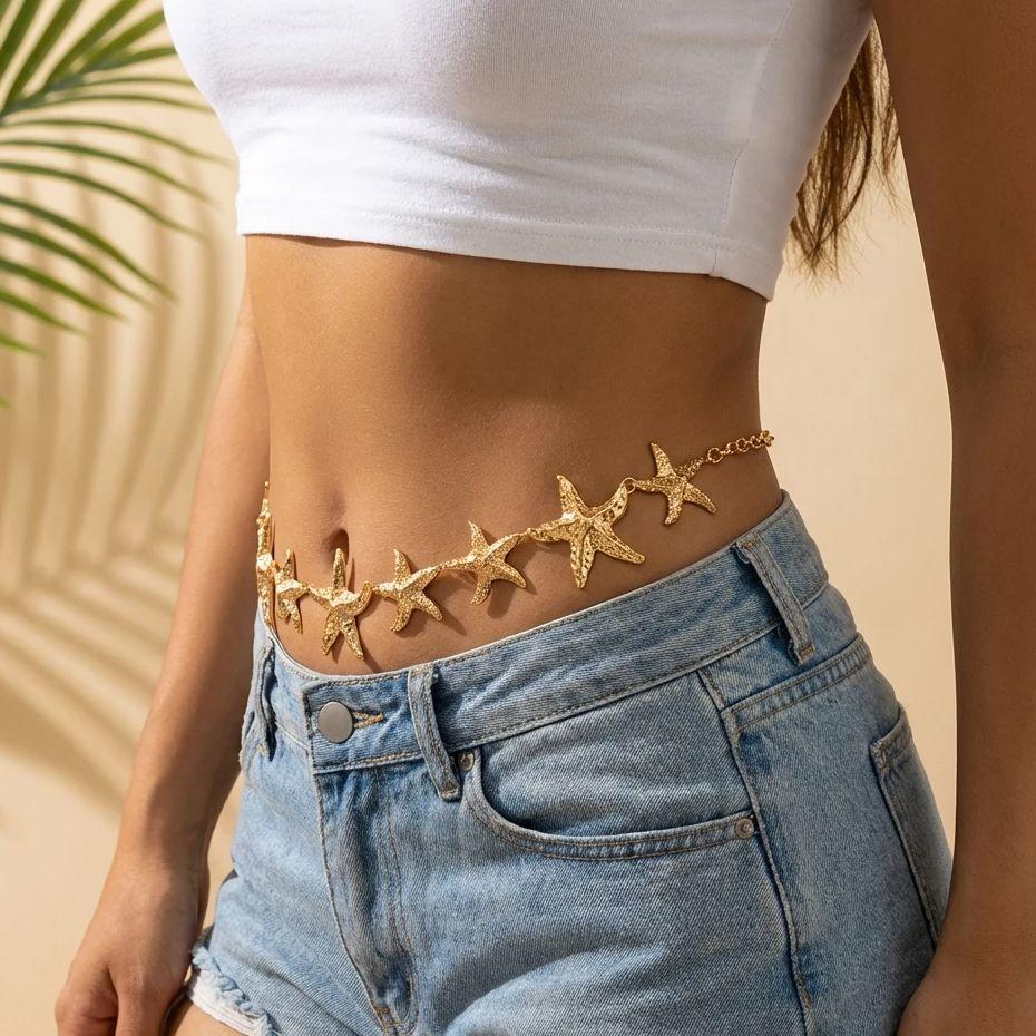 Fashion Charm Gold Color Sea Star Belly Chain for Women Sexy Exaggerated Starfish Waist Chain Summer Beach Bikini Dress Jewelry