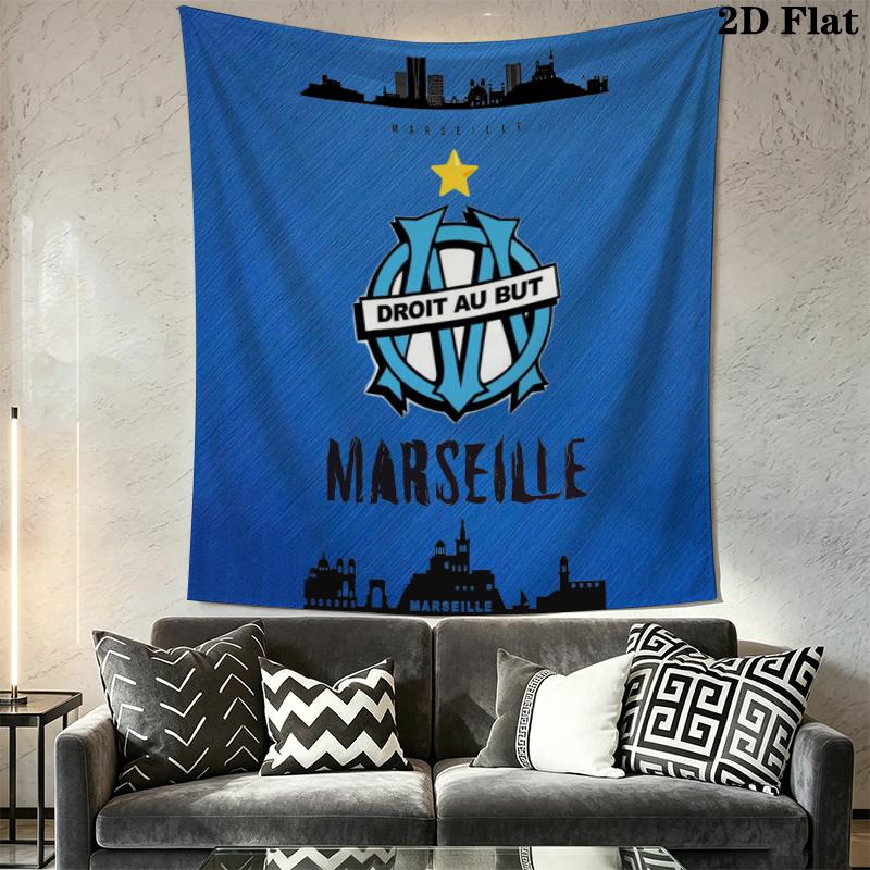 Olympique De Marseille Wall Tapestry Aesthetic Wall Hanging Printed Fabric Blanket Decorative Tapestries for Bedroom Living Room Home Decor