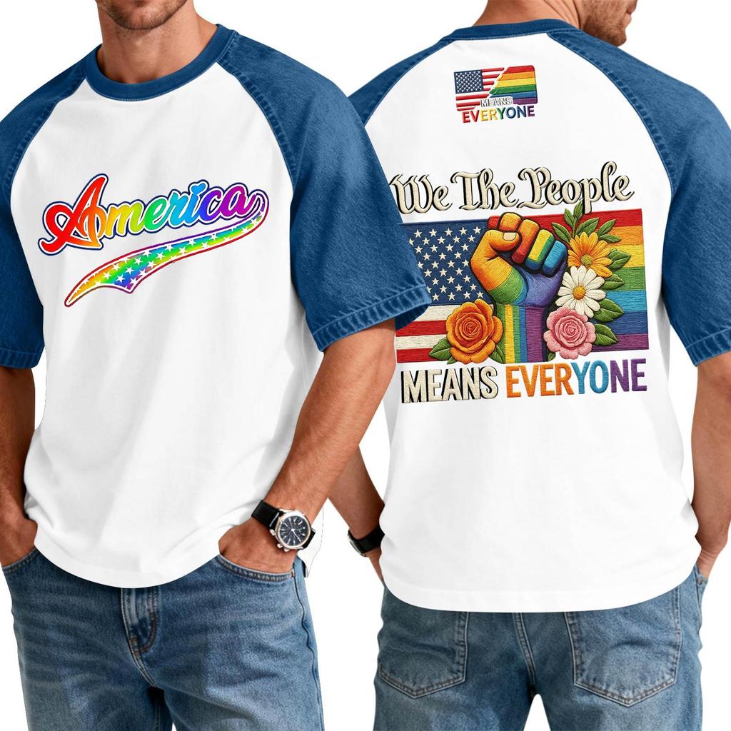 Men's Casual Short Sleeve T-Shirt Denim Patchwork Comfortable Fit Crew Neck Top with Printed Graphic Design Suitable for Everyday Wear