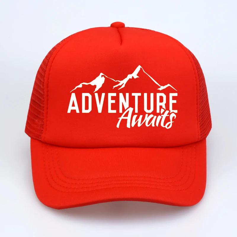 

ADVENTURE AWAITS A Camping baseball cap Summer Mesh trucker caps Cool Leisure outdoor Unisex snapback hat