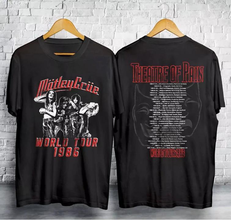 Vintage 1986 Motley Crue Theatre of Pain UK Tour  86 T-shirt size S-5XL XXXXL