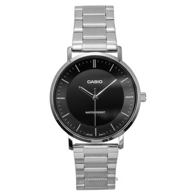 Ceas de bărbați analog cu cadran negru din oțel inoxidabil cu quartz MTP-VT04D-1E