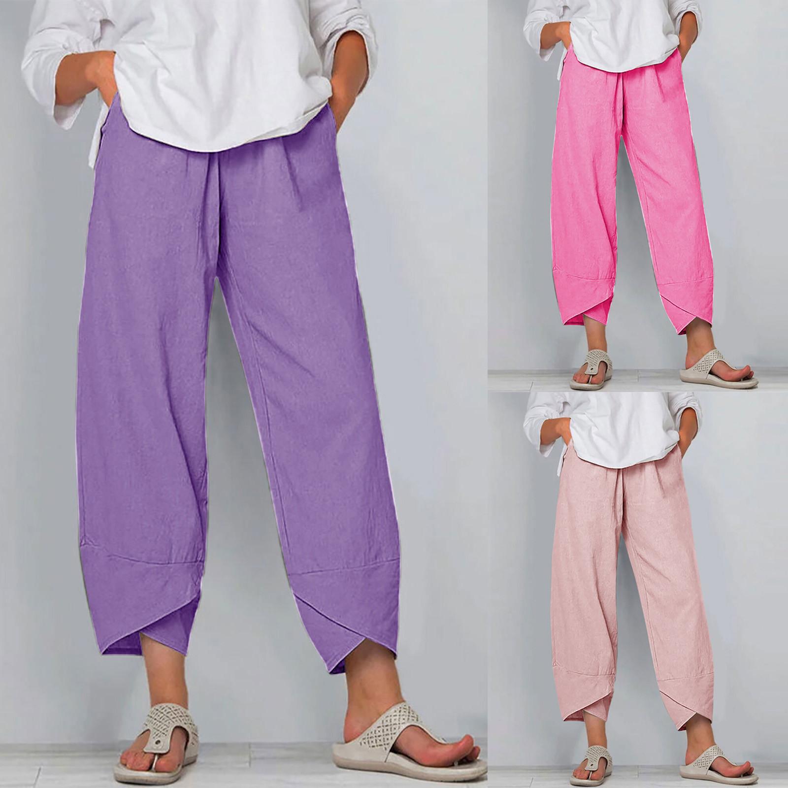 

Женские повседневные брюки Свободные сплошные эластичные брюки с длинной талией с карманом