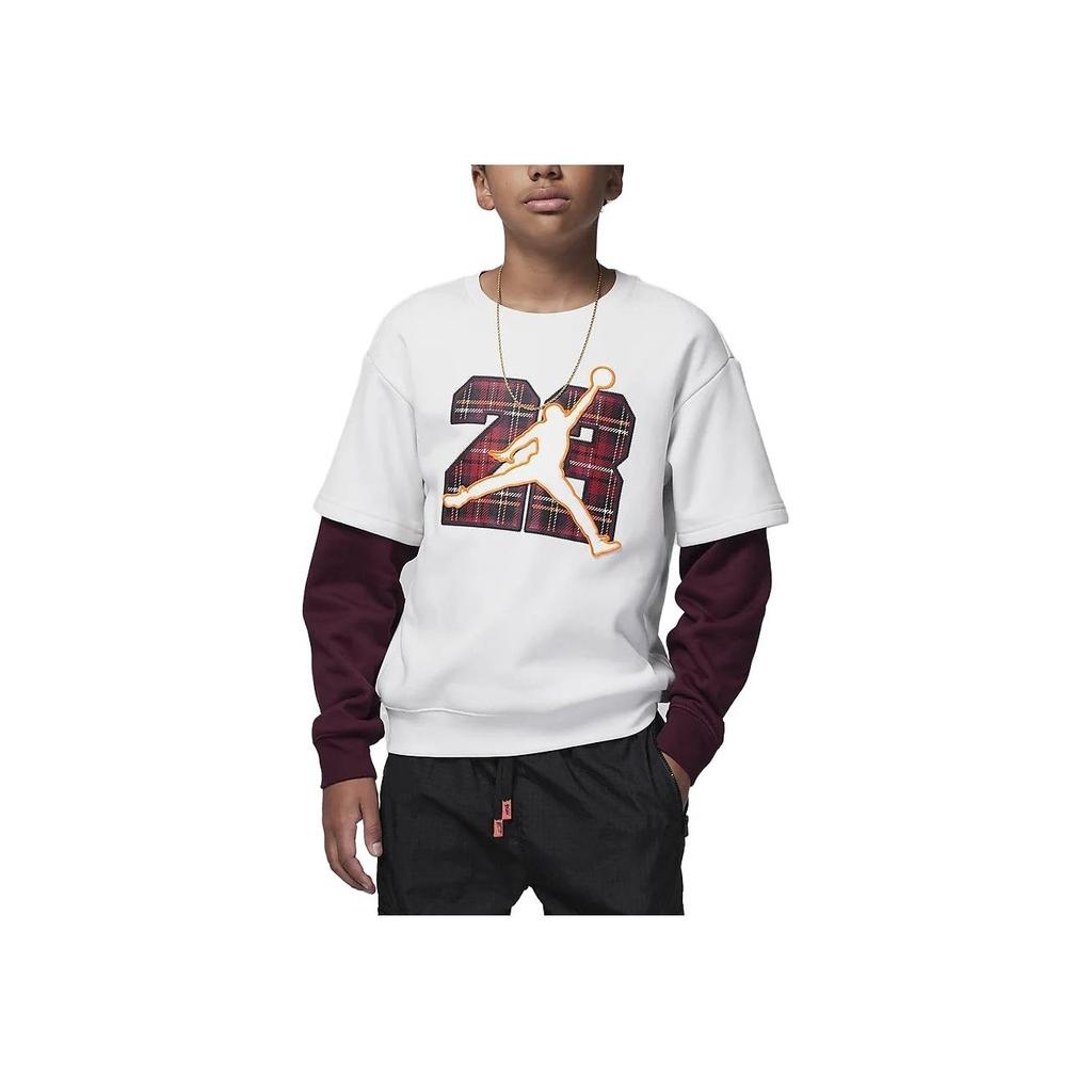 Jordan 23 Logo Crew Neck Sweatshirt Kids Tops Gray White FZ1677-030