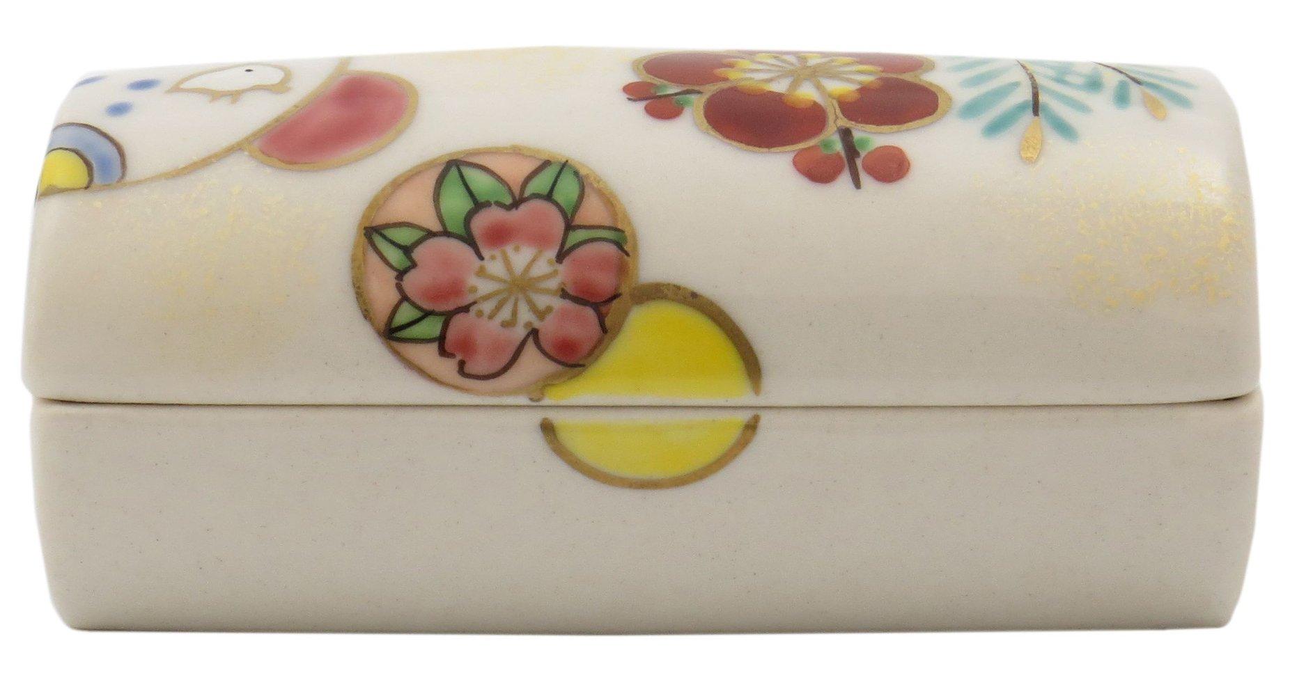 Киото-яки, Киёмидзу-яки, Расписанная вручную зубочистка в форме кото с круглыми мотивами сосны, бамбука, сливы и облаков (TG-019A)