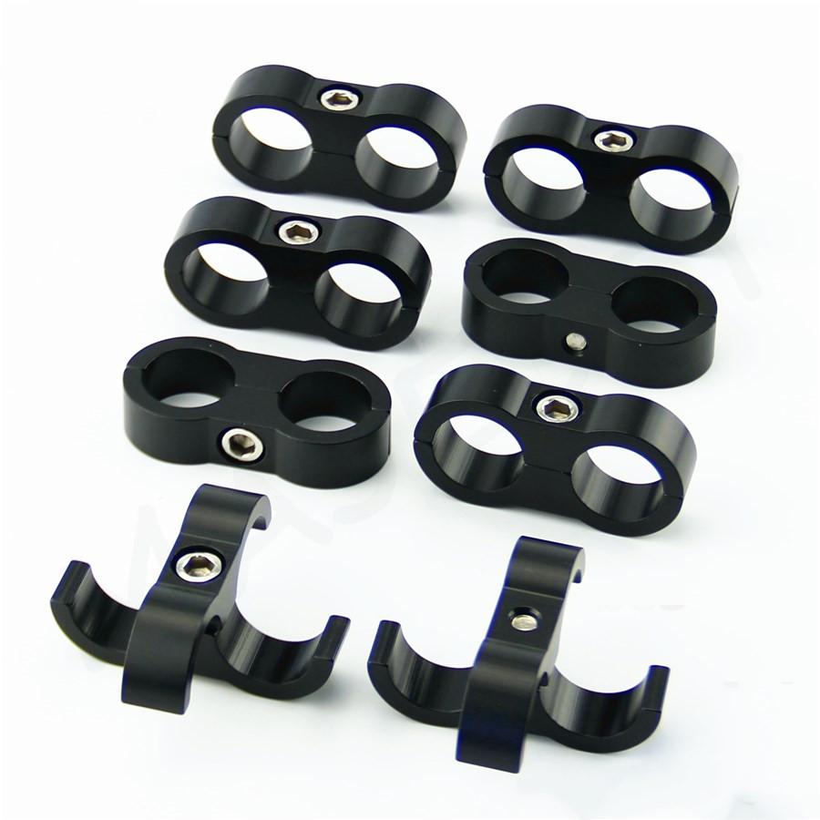 8x Car SUV Black AN-10 19mm Braided Hose Separator Clamp Fitting Adapter Bracket