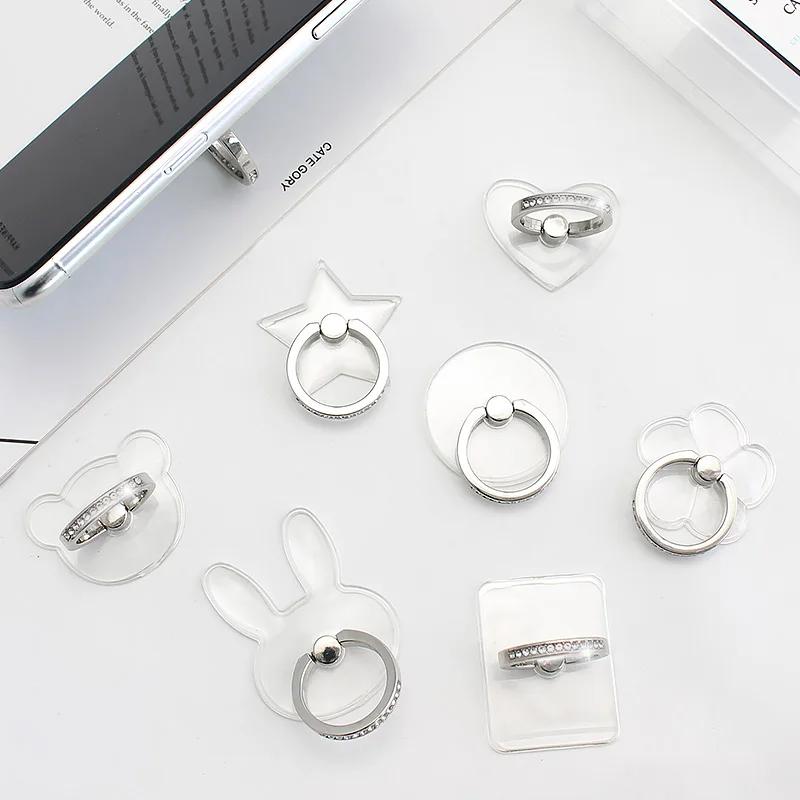 Transparent Finger Ring Mobile Phone Holder Universal Smartphone Clear Stand Support Cell Phone Car Mount For iPhone 15 Xiaomi