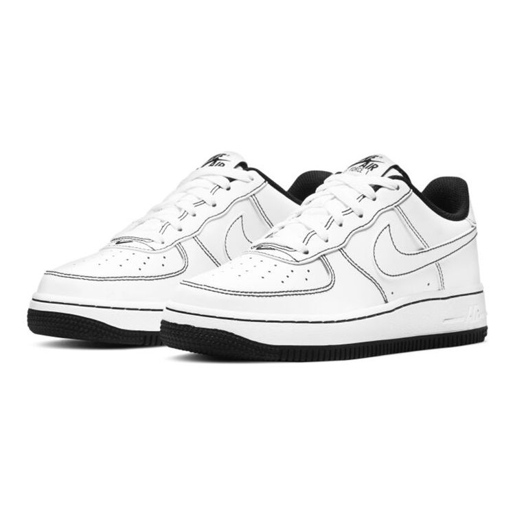 Nike Air Force 1 07 Low GS Contrast Stitch - White Black Kids Sneakers CW1575-104
