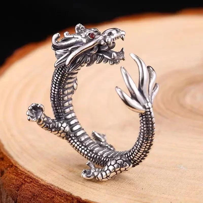 New Arrival Silver Dragon Head Ring for Men Women Personality Opening Adjustable Stainless Steel Finger Jewelry Accessory