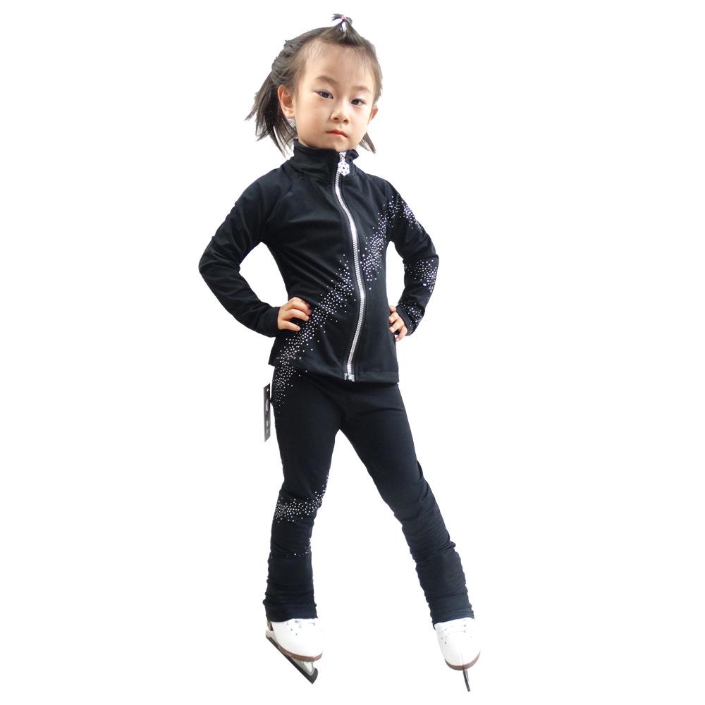 LIUHUO Children's Figure Skating Suit: Fashionable Black Diamond-Accent Pants and Training Costume