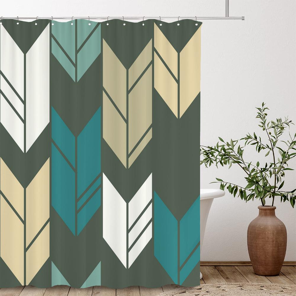 Modern Stripe Geometric Shower Curtains Waterproof Fabric Bath Curtains For Bathroom Bathtub Large Wide Bathing Cover With Hooks