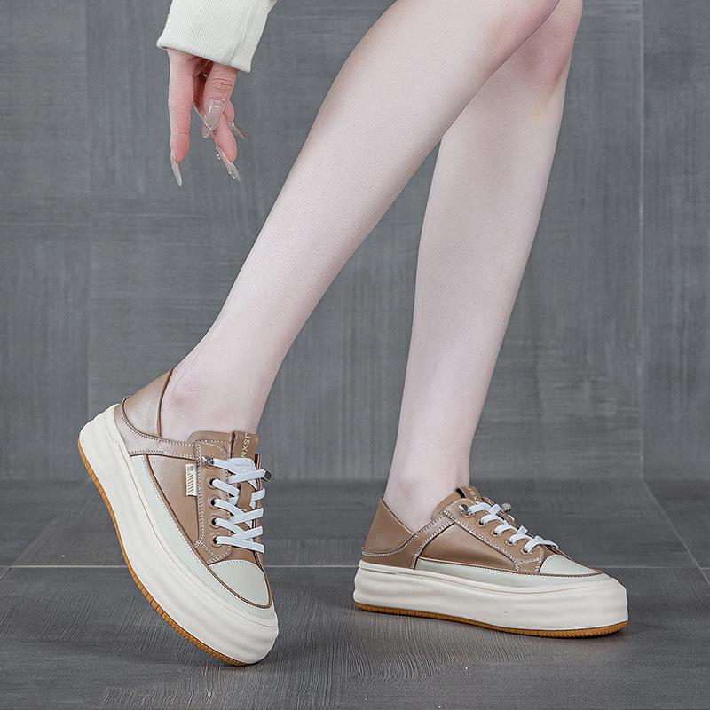 Retro platform two wear leather board shoes spring new comfortable soft sole casual