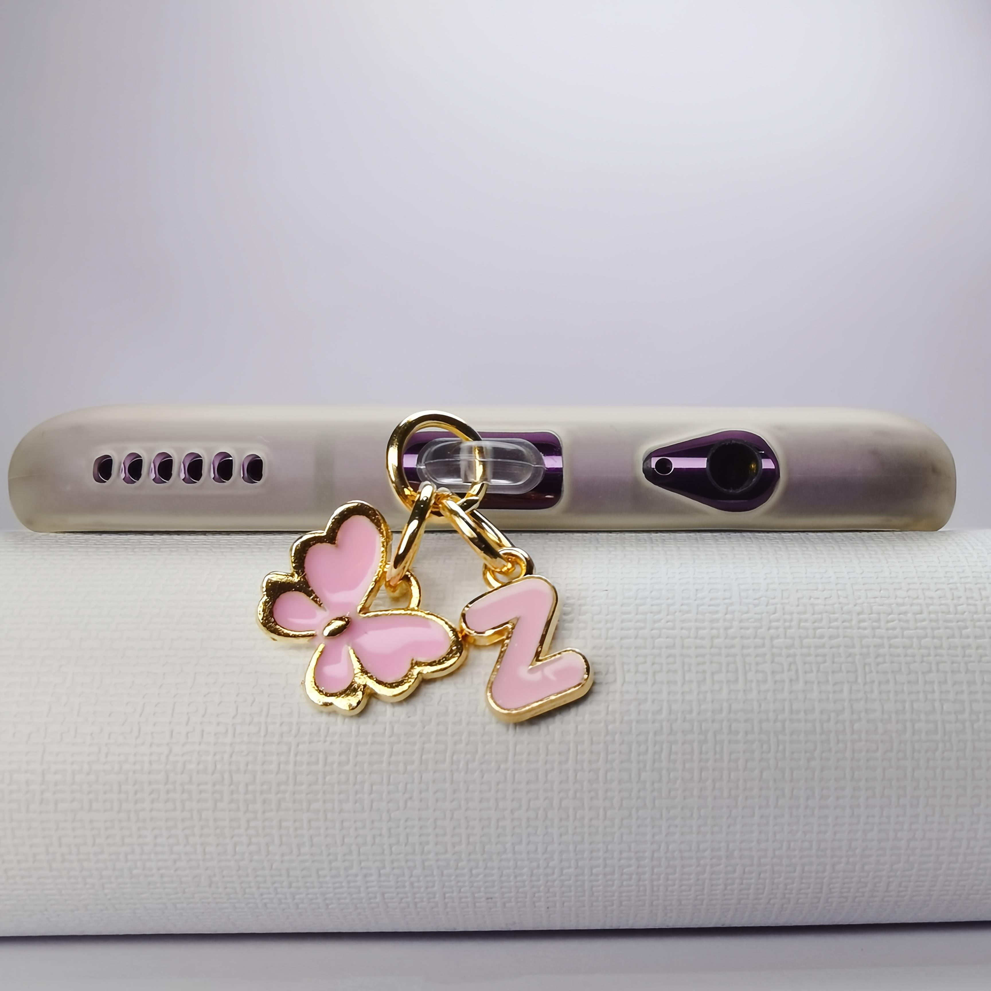 

European 26-letter Pink Butterfly Pendant, Mobile Phone Dust-proof Two-in-one, Exquisite Women s Holiday Gifts For iPhone5-14