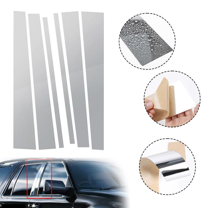 6Pcs Chrome Window Pillar Posts Trim Cover Door Silver Exterior Stickers Decal For Lincoln Navigator Ford Expedition 1997-2017