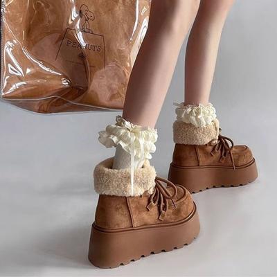 Internet Celebrity Warm Versatile Cotton Shoes 2025 Winter New Velvet Heightened Thick Sole Fur Integrated Simple Snow Boots Women