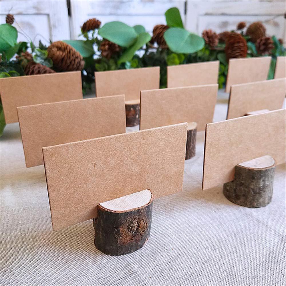 100Pcs Wood Table Name Holder Card Picture Memo Tag Clip Stands Party Decor