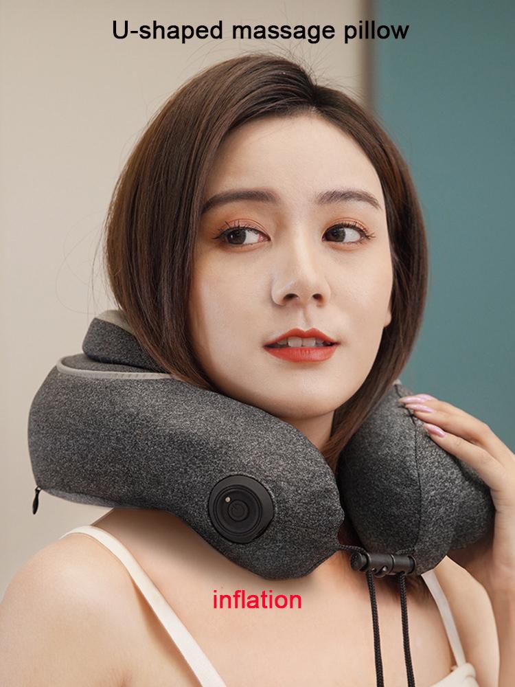 Inflatable Travel Neck Pillow U-Shaped Cervical Support Shiatsu Massage Portable Sleep Aid for Airplane Car