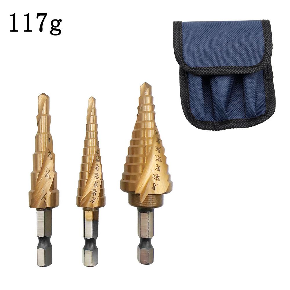 

Шестигранная ручка спиральная канавка титановое покрытие ступенчатое сверло британской системы маленький набор из 3 шт пагода сверла отверстия