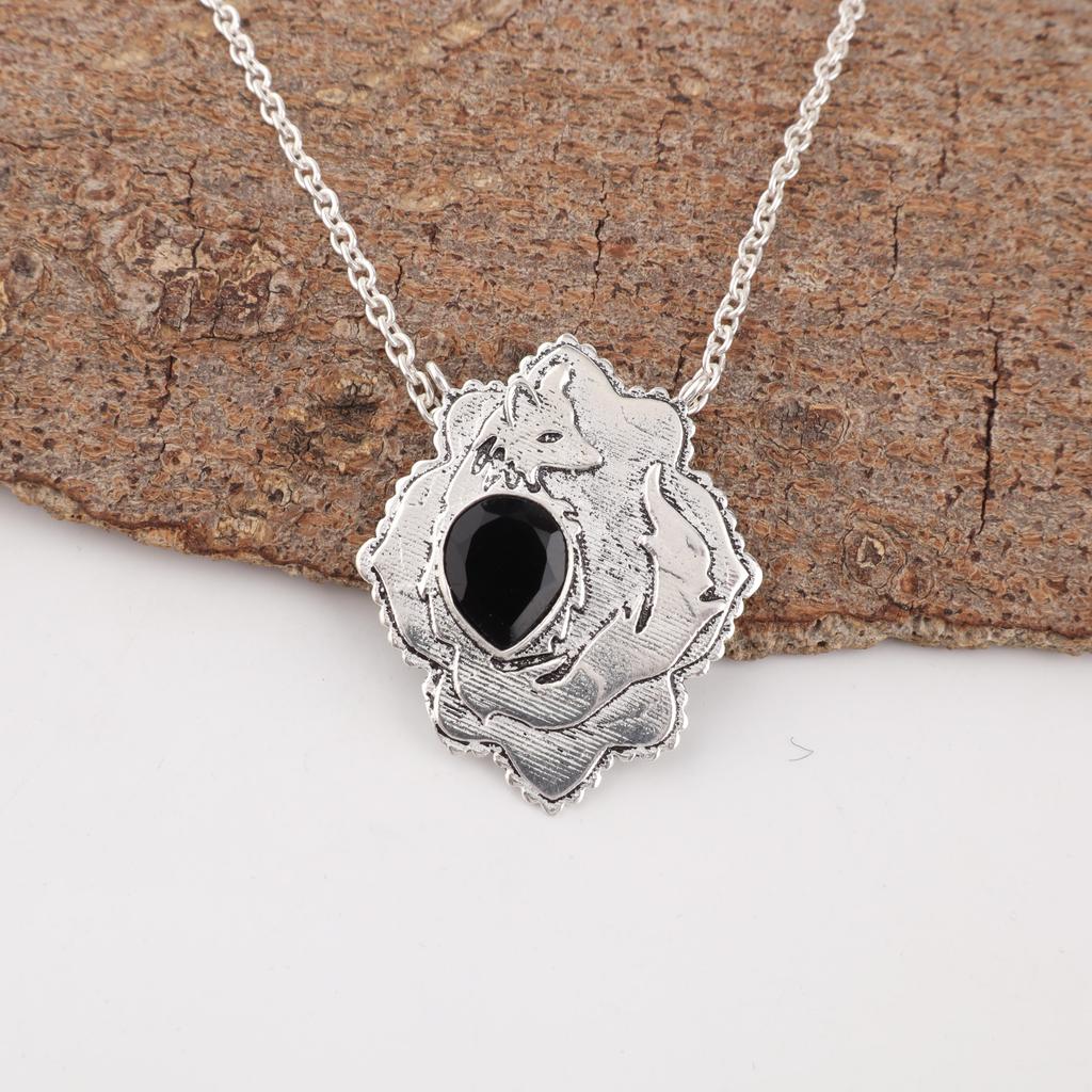 Black Onyx Gemstone Silver Jewelry, 925 Sterling Silver Pendant, Handmade Designer Onyx Pendant Gift For Activists