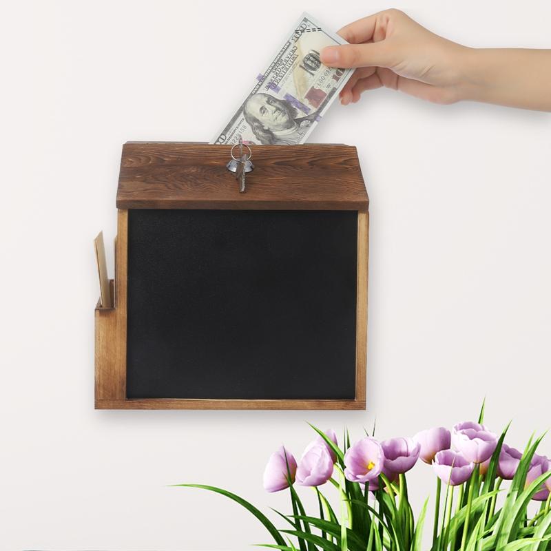 Cutie de sugestii din lemn Urnă de vot montată pe perete, cu blocare, cu cutie de buzunar, cutie de donații multifuncțională