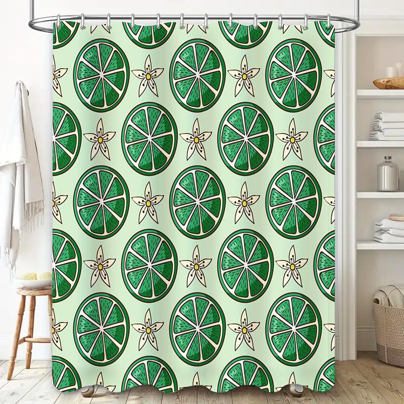 Green Fruit Shower Curtain Bathroom Decor with Lemon Lime Pattern for Home Decor