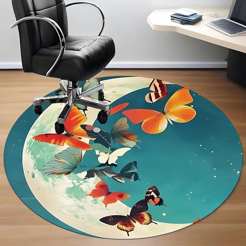 1pc Butterfly Moon Office Round Area Rug, Indoor Mat Suitable ForOffice, Under Office Chairs Bedroom Living Room Home Decor, Room Deco  D075