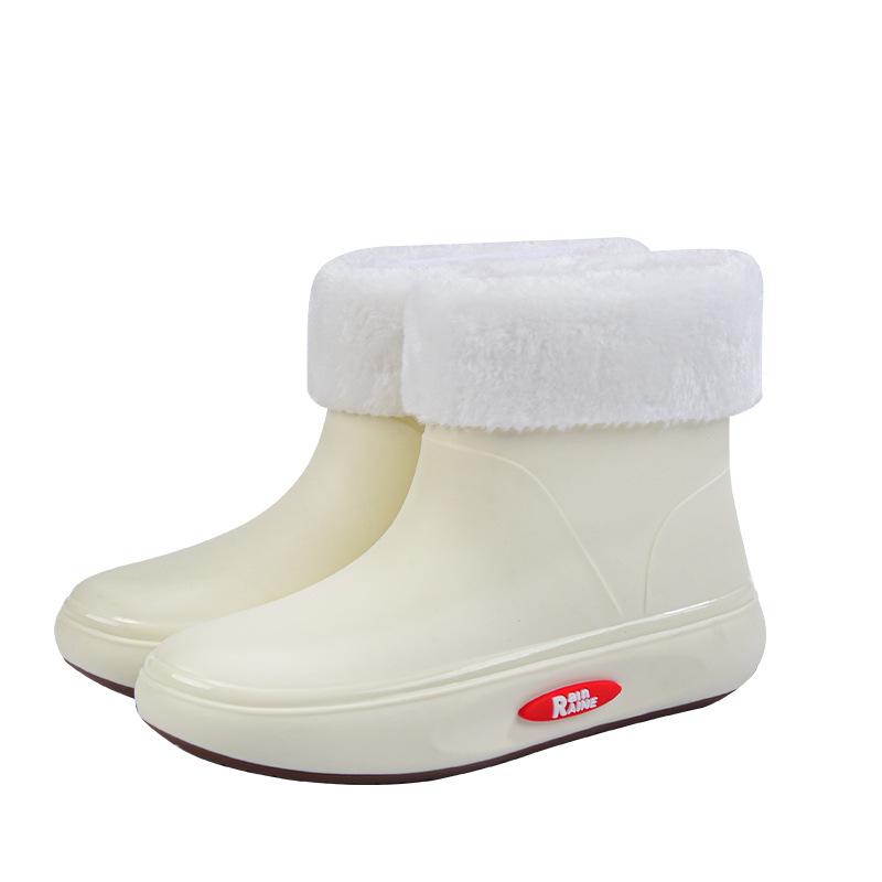 Fashion Low-tube Rain Shoes, Women's Beef Tendon Soles, Velvet Waterproof Shoes, Non-slip Rain Boots, Rubber Shoes for All Seasons