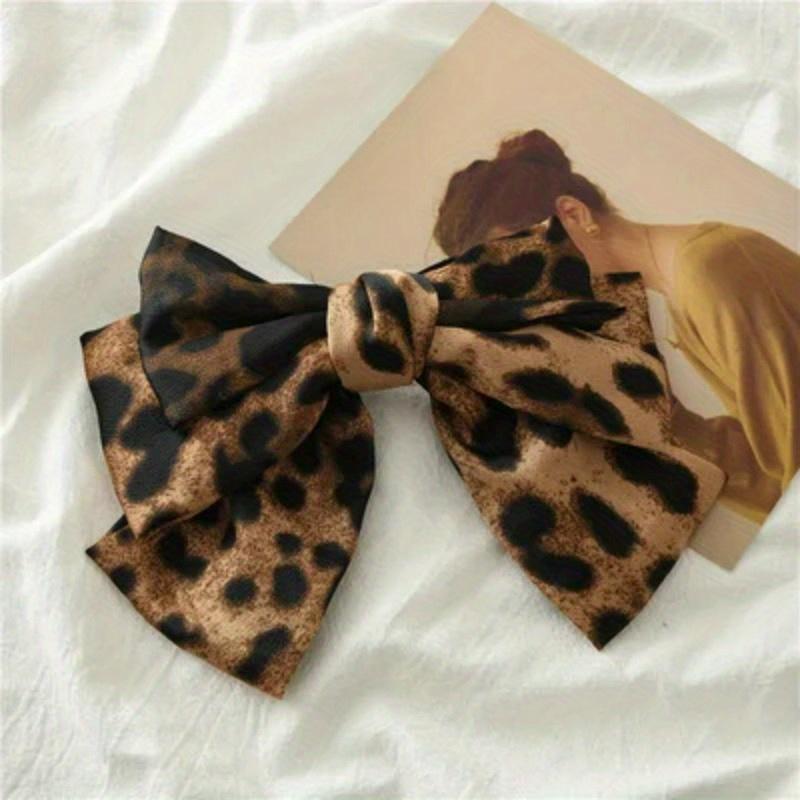 Boutique Cloth Leopard Three Layers Big Bow Hairpin Spring Clip Barrettes Women Girls Hair Accessoriesr Headwear