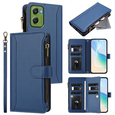 Für Motorola Moto G06 4G Lederhülle 9 Kartenfächer Reißverschluss Geldbörse Ständer Handyhülle mit Armband