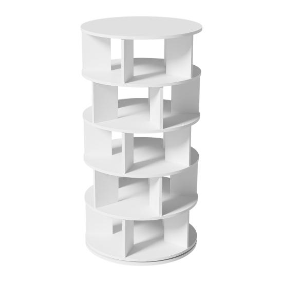 Shoe Rack Rotatable Angle White Finish Round 5 Tiers Stable Base Large Capacity Wooden Shoes Storage Stand Home