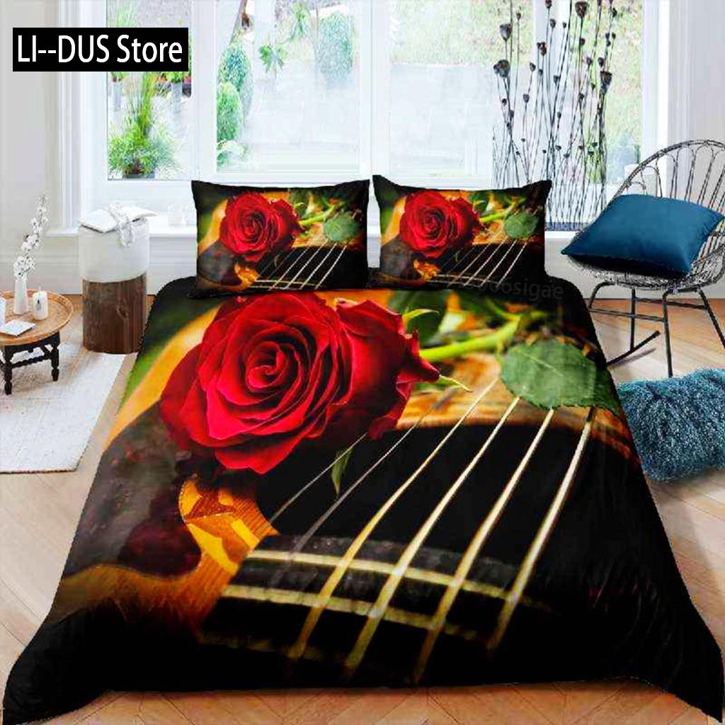 

Red Rose Duvet Cover Set For Kids Girls Polyester Leopard Print Comforter Cover Queen Red Floral Petal Pattern Twin Bedding Set EU single(135x200cm)