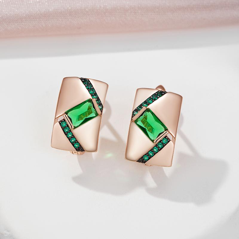Kinel Dark Green Opal Zircon English Earrings For Women Vintage Rose Gold Color Black Fine Jewelry