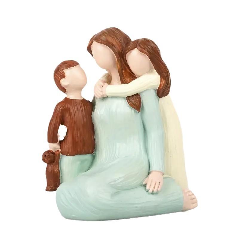 Hot-selling mother son daughter character statue warm family home decoration mother's day women's day gift
