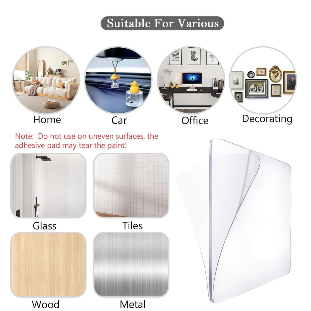 10Pcs Strong Double-Sided Adhesive Pads 2.4inch Waterproof Nano Gel Stickers for Wall Mount DIY Home Office Use