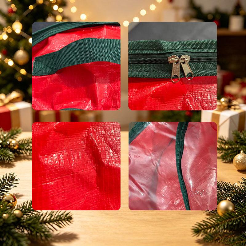 Red PE and PVC Single-Sided Transparent Christmas Wreath Storage Hanging Bag