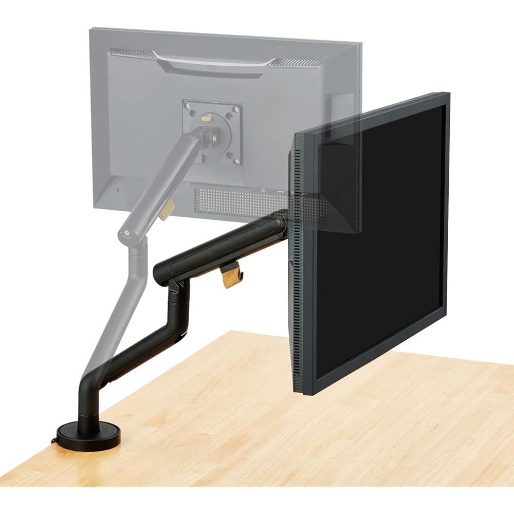 Elecom DPA-SL04BK Single Monitor Arm Long Spring Design Easy Installation 3-9kg Load Capacity Black
