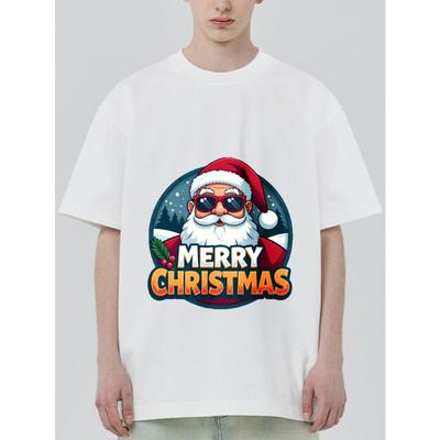 Christmas T Shirt Black Santa Claus with Sunglasses Merry Christmas Print for Holiday Party