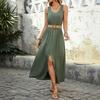 Sommer einfarbig ärmellos V-Ausschnitt lässiges Kleid, europäischer amerikanischer Stil minimalistisches Strandurlaubskleid für Damen