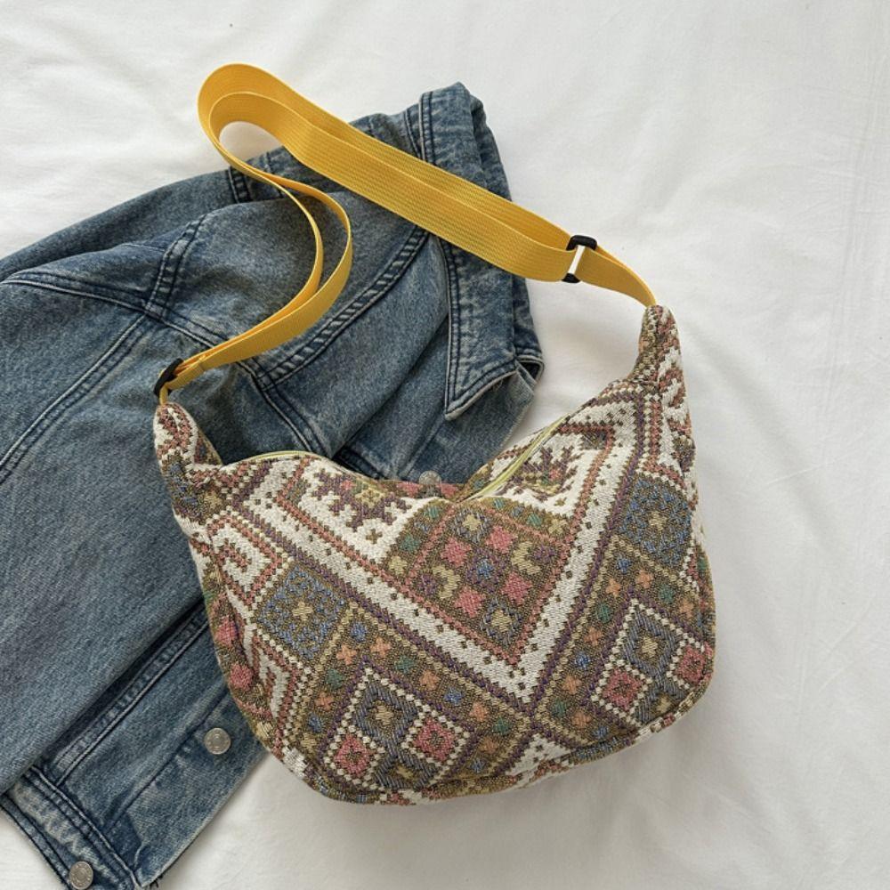 Large Capacity Ethnic Style Shoulder Bag Underarm Bag Embroidery Message Bag Travel