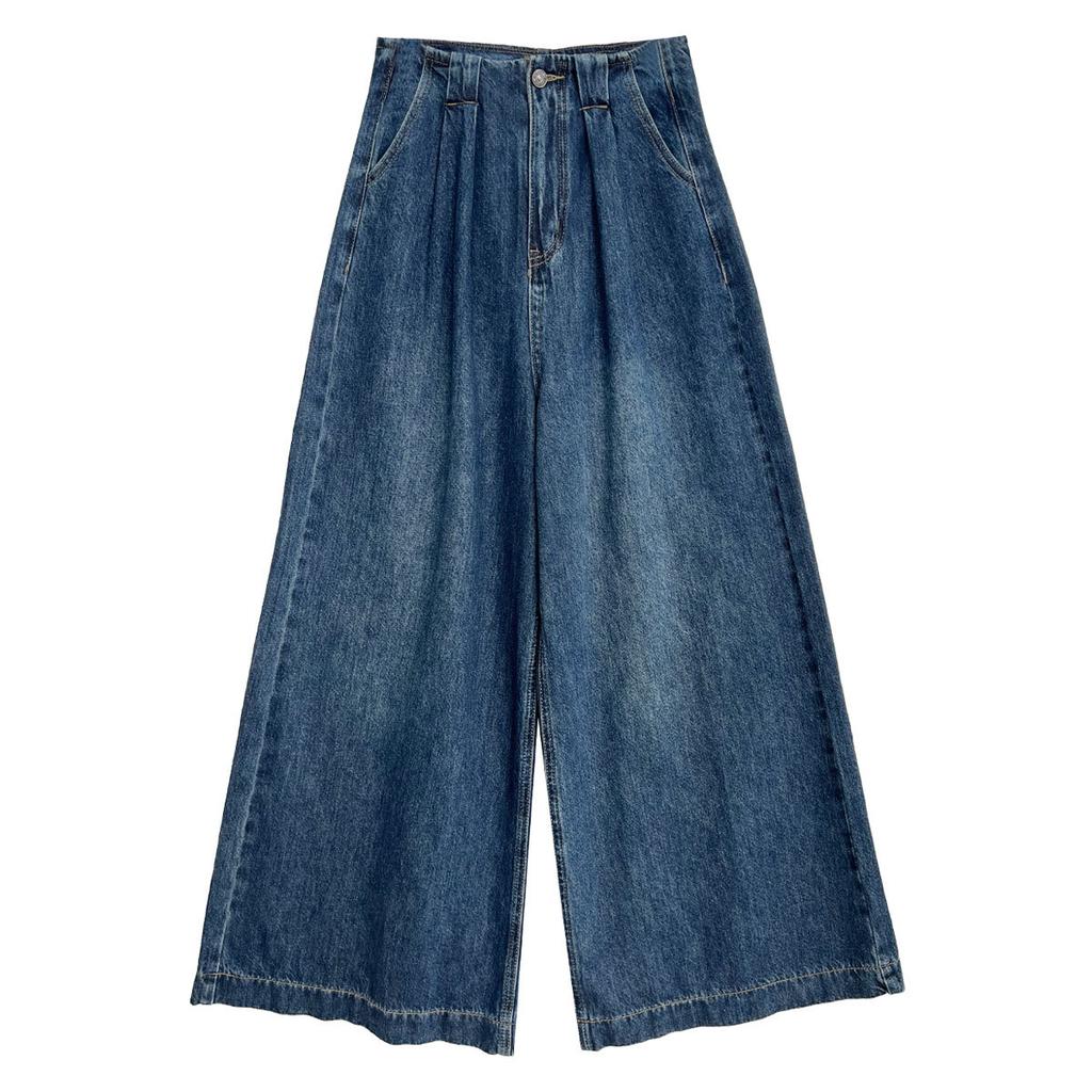Johnature Retro Casual Washed Jeans Women Autumn Wide-leg Floor-length Pants