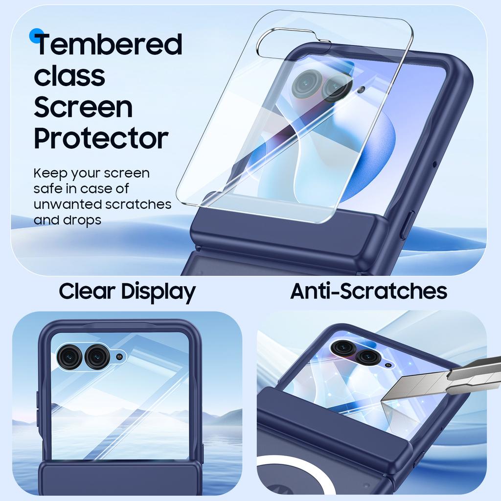 For Motorola Razr Ultra 2025 / Razr Ultra 2026 Magnetic Power,Slim Design,Screen Protector,Hinge Protection,Matte Shockproof Phone Case-Blue