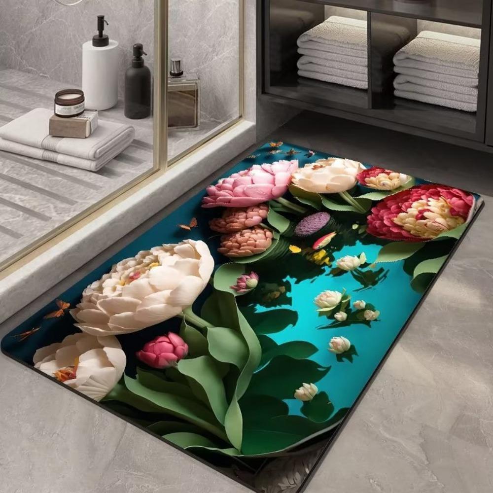 Flower Printing Bathroom Thickening Mat Bath Non-slip Carpets In Wash Basin Bathtub Side Floor Rug Shower Room Doormat Memory Foam 3D Pad