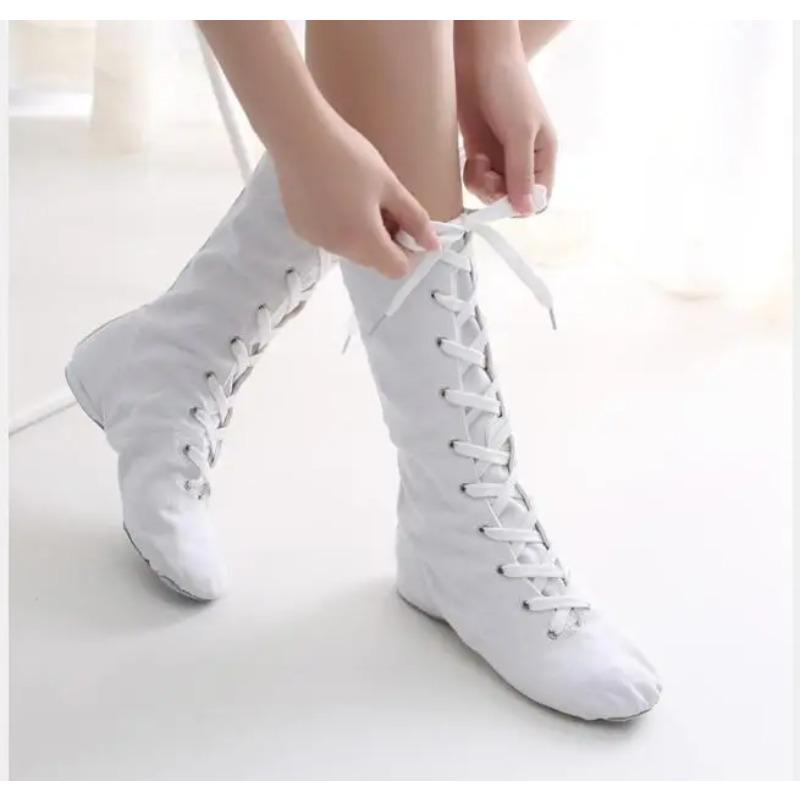 Canvas Dance Boots Lace-up Jazz Street Dance Boot Solid Long Canvas Shoes Dancing Sneakers