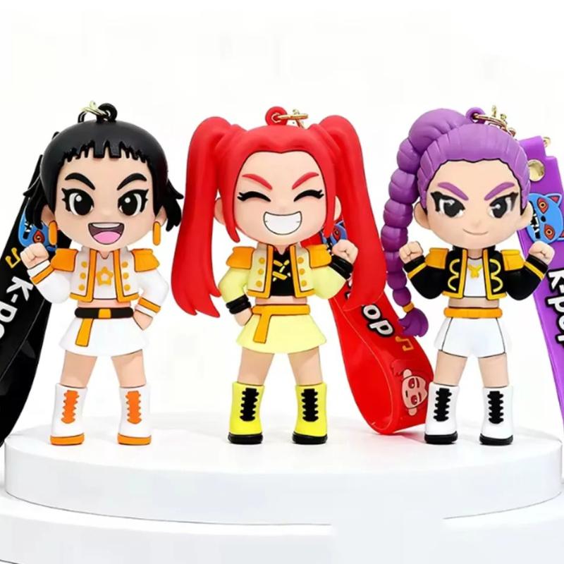 Hot Anime Movie Kpop Demon Hunters Girls Derpy Keychains Doll Cute Tiger Action Model Toy Collection Christmas Gifts